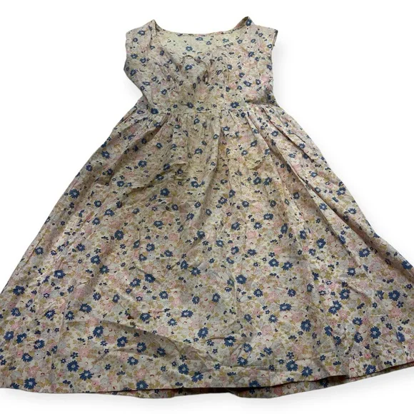 70s 80s Vintage Womens Pink Blue Floral Midi Dress M L L78-13 | Color: Blue/Pink | Size: M | Goodsecondhand's Closet